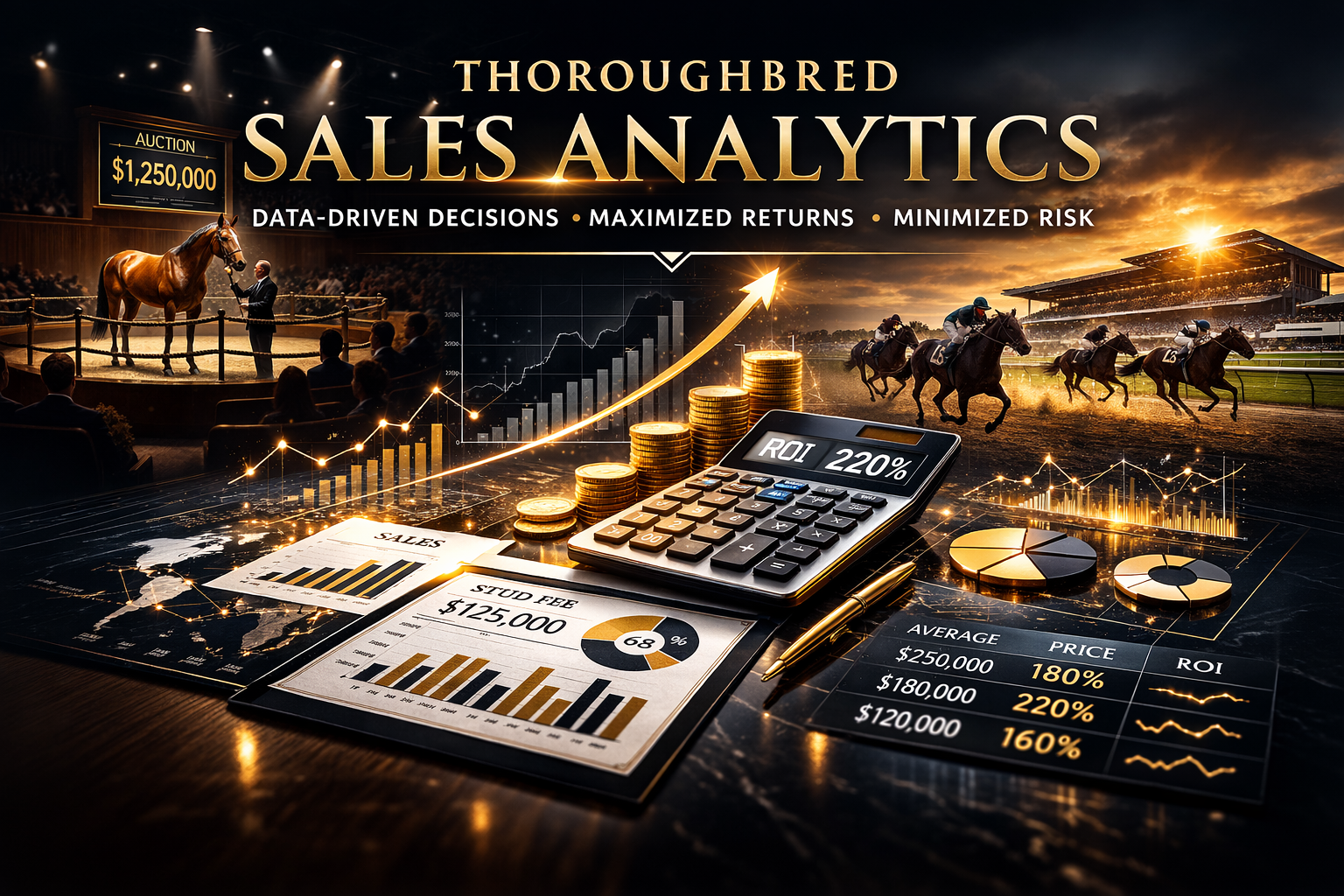 Thoroughbred yearlings walking through a public auction ring